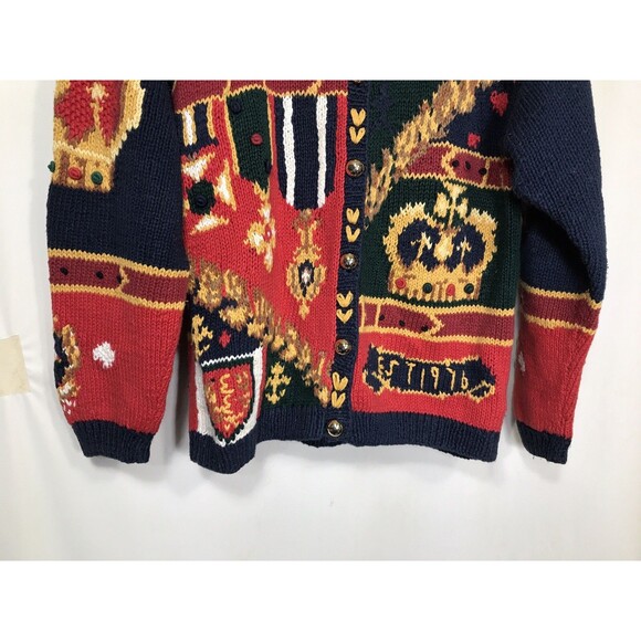 The Eagles Eye Medium Women's Crown Royalty Hand Knit Cardigan Sweater Sz Small - Picture 2 of 7